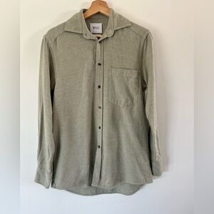 WNU The Boyfriend Flannel Button-Up Grey Micro Stripe Collared Long Sleeve Top